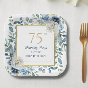Dusty Blue Floral 75. Pappteller