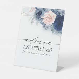 Dusty Blue Floral Advice and Wishings Wedding Sockelschild