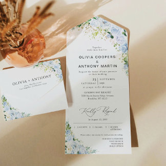 Dusty Blue Floral All in One Wedding Invite Einladung