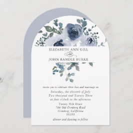 Dusty Blue Floral and Grey Arch Wedding Invitation Einladung