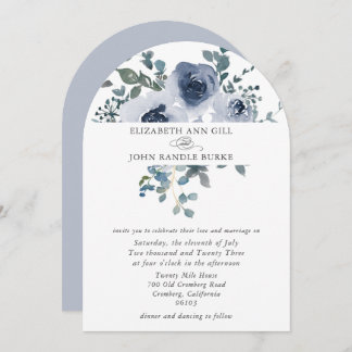 Dusty Blue Floral and Grey Arch Wedding Invitation Einladung