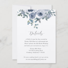 Dusty Blue Floral and Grey Wedding Details Card Mitteilungskarte