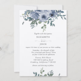 Dusty Blue Floral and Grey Wedding Invitation Einladung