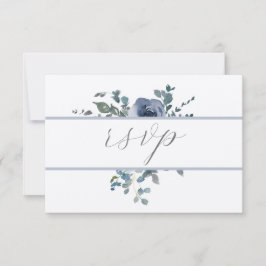 Dusty Blue Floral and Grey Wedding RSVP Einladung