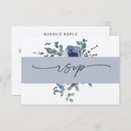 Dusty Blue Floral and Grey Wedding RSVP Einladung