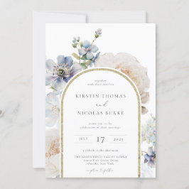 Dusty Blue Floral Arch Frame Wedding Einladung