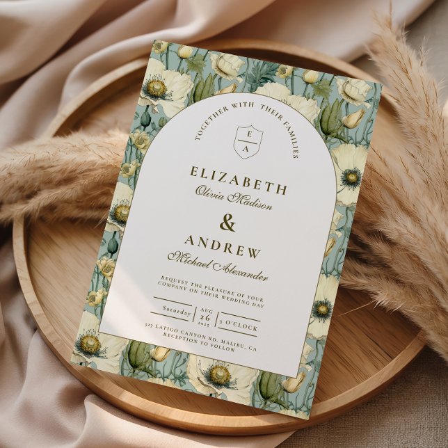 Dusty Blue Floral Arch Garden Wedding Einladung (Von Creator hochgeladen)