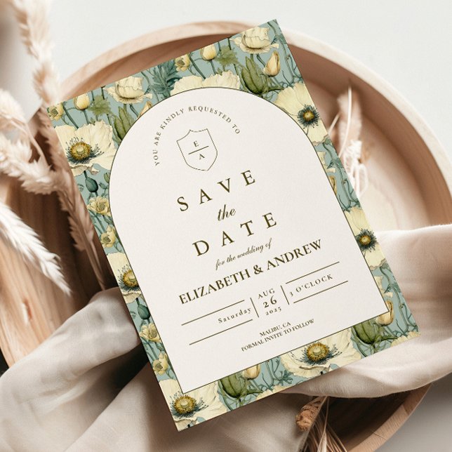 Dusty Blue Floral Arch Garden Wedding Save The Date (Von Creator hochgeladen)