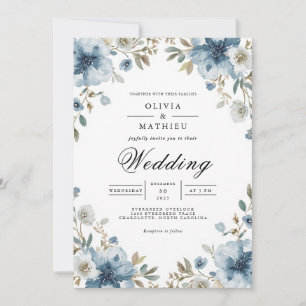 Dusty Blue Floral Archway Wedding Einladung