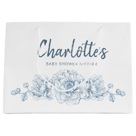 Dusty Blue Floral Baby Dusche Große Geschenktasche Große Geschenktüte