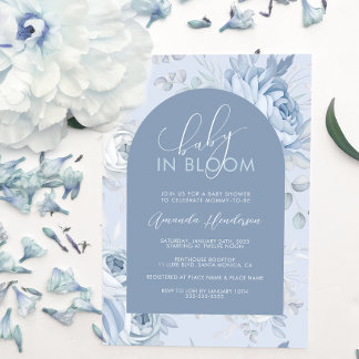 Dusty Blue Floral Baby in Bloom Baby Shower Einladung