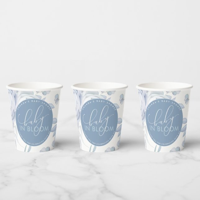 Dusty Blue Floral Baby in Bloom Baby Shower Pappbecher (Multi)
