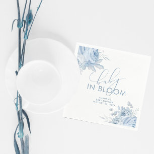 Dusty Blue Floral Baby in Bloom Baby Shower Serviette