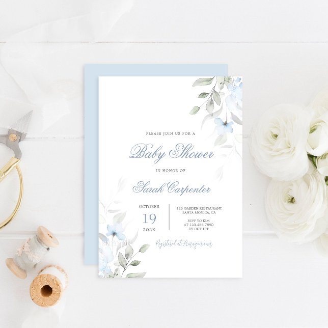 Dusty Blue Floral Baby Shower Boy Einladung (Von Creator hochgeladen)