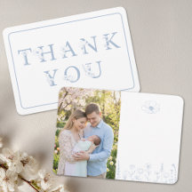 Dusty Blue Floral Baby Shower Thank You Photo Card