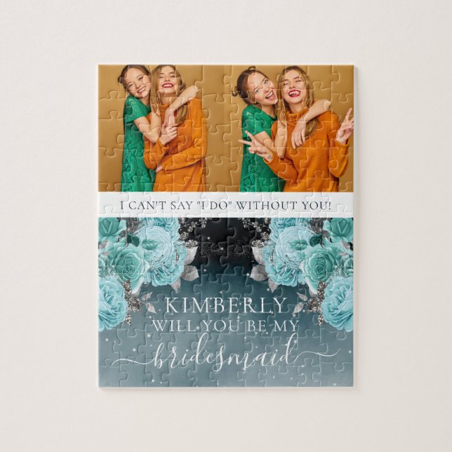 Dusty Blue Floral Be My Bridesmaid Foto Puzzle (Vertikal)