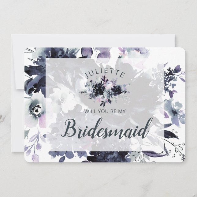 Dusty Blue Floral Be My Bridesmaid Vorschlag Card (Vorderseite)