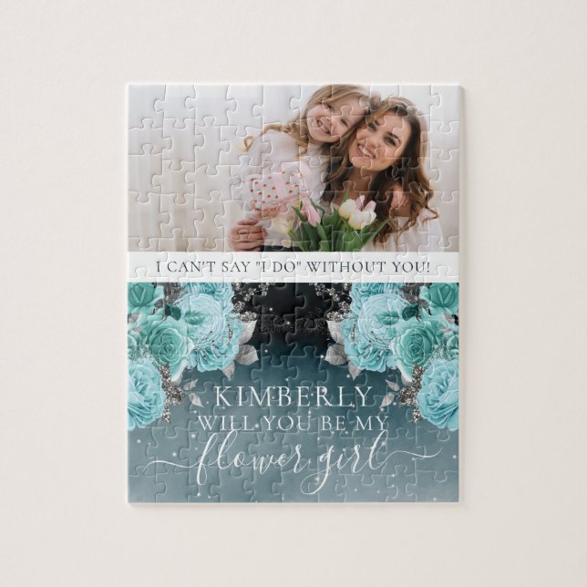 Dusty Blue Floral Be My Flower Girl Puzzle (Vertikal)