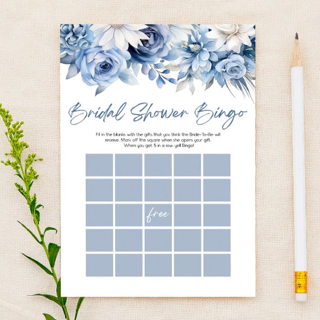 Dusty Blue Floral Bingo Brautparty Game Briefpapier (Von Creator hochgeladen)