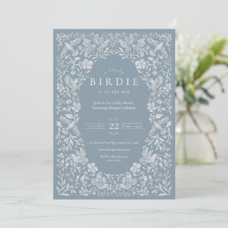 Dusty Blue Floral Birdie Baby Shower Einladung