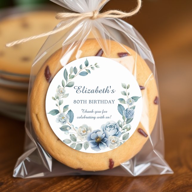 Dusty Blue Floral Birthday Vielen Dank Runder Aufkleber (Von Creator hochgeladen)