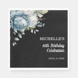 Dusty Blue Floral Black 60. Geburtstag Serviette