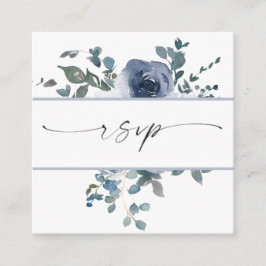 Dusty Blue Floral & Black QR Code RSVP Card Begleitkarte