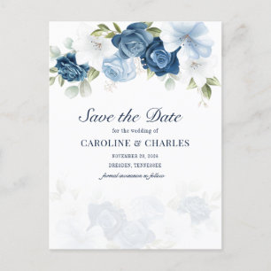 Dusty Blue Floral Bloom Eukalyptus Save the Date Ankündigungspostkarte