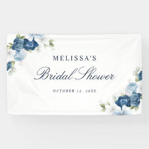 Dusty Blue Floral Bloom Script Brautparty Banner