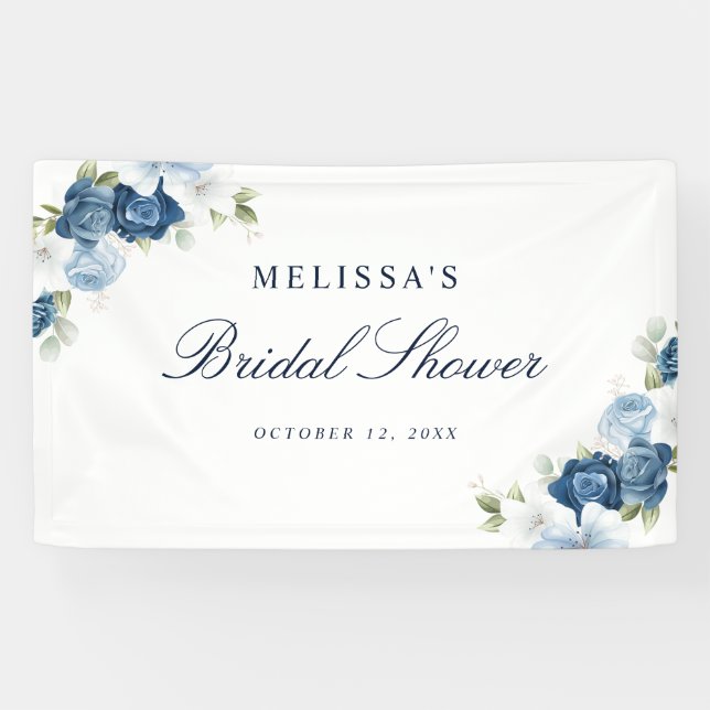 Dusty Blue Floral Bloom Script Brautparty Banner (Horizontal)