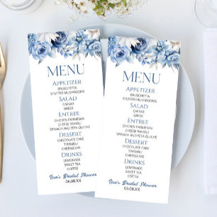 Dusty Blue Floral Blume Brautparty Food Menükarte