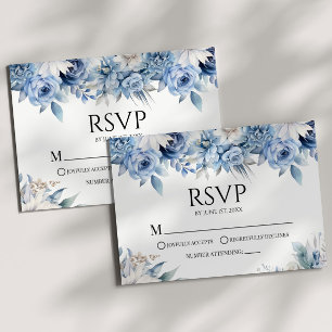 Dusty Blue Floral Blume Garden Wedding RSVP Karte