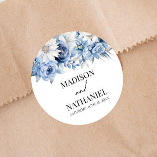 Dusty Blue Floral Blume Garden Wedding Runder Aufkleber