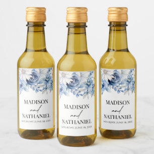 Dusty Blue Floral Blume Garden Wedding Weinetikett