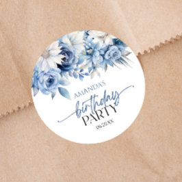 Dusty Blue Floral Blume Geburtstagsparty Runder Aufkleber