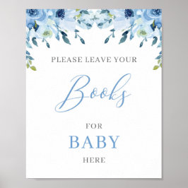 Dusty Blue Floral Boho Bücher für Babyzeichen Poster
