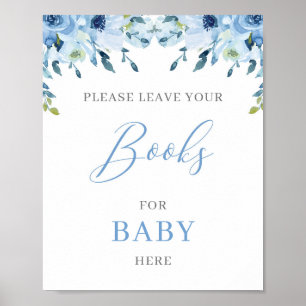 Dusty Blue Floral Boho Bücher für Babyzeichen Poster