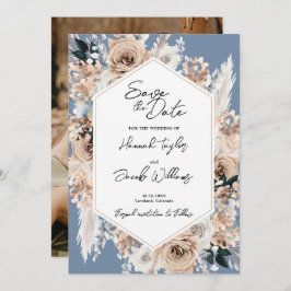 Dusty Blue Floral Boho Wedding Foto Save the Date