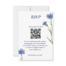 Dusty Blue Floral Bold Stilvolle QR Code RSVP Kart