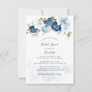 Dusty Blue Floral Botanical Brautparty Mitteilungskarte