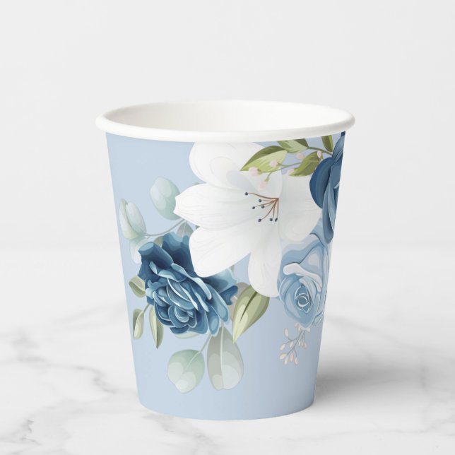 Dusty Blue Floral Botanical Brautparty Pappbecher (Vorderseite)