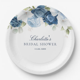 Dusty Blue Floral Botanical Brautparty Pappteller