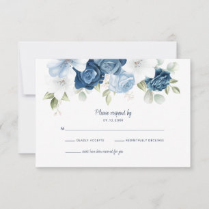 Dusty Blue Floral Botanical Foliage RSVP Karte