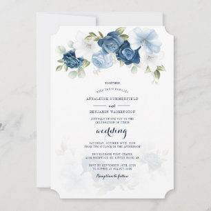 Dusty Blue Floral Botanical Script Wedding Einladung