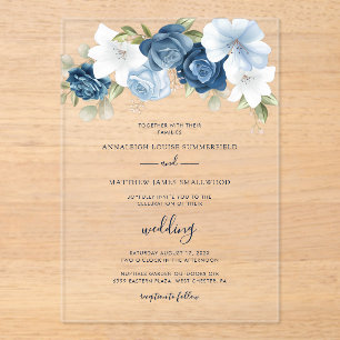 Dusty Blue Floral Botanical Wedding Acryleinladungen
