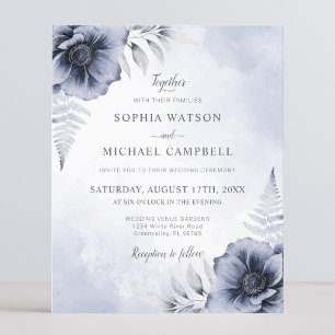 Dusty Blue Floral Botanical Wedding Einladung