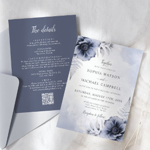 Dusty Blue Floral Botanical Wedding Einladung