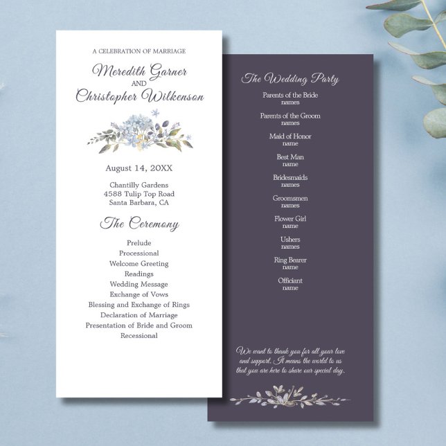 Dusty Blue Floral Botanical Wedding Programm (Von Creator hochgeladen)