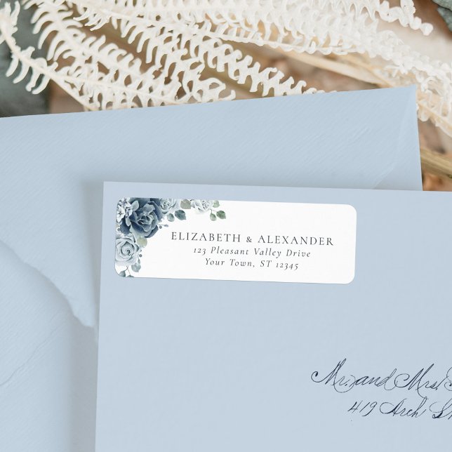 Dusty Blue Floral Botanical Wedding Rücksendeadres (Von Creator hochgeladen)