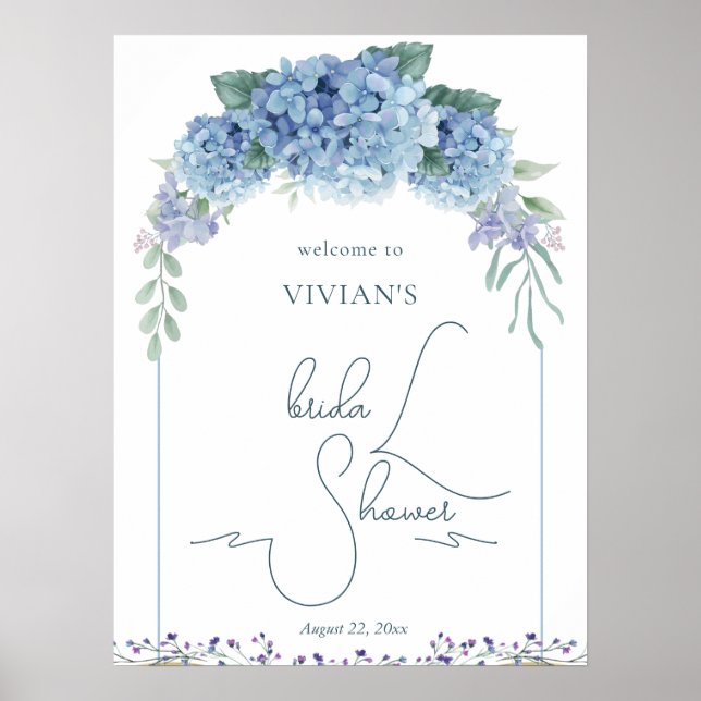 Dusty Blue Floral Bouquet Brautparty Willkommen Poster (Vorne)